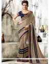 Art Silk Beige And Navy Blue Patch Border Work Designer Traditional Saree