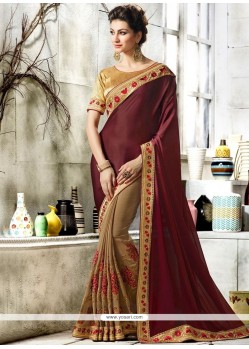 Beige And Maroon Designer Half N Half Saree