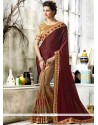 Beige And Maroon Designer Half N Half Saree