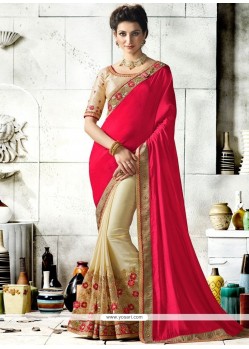 Beige And Hot Pink Designer Half N Half Saree