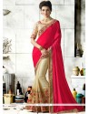 Beige And Hot Pink Designer Half N Half Saree