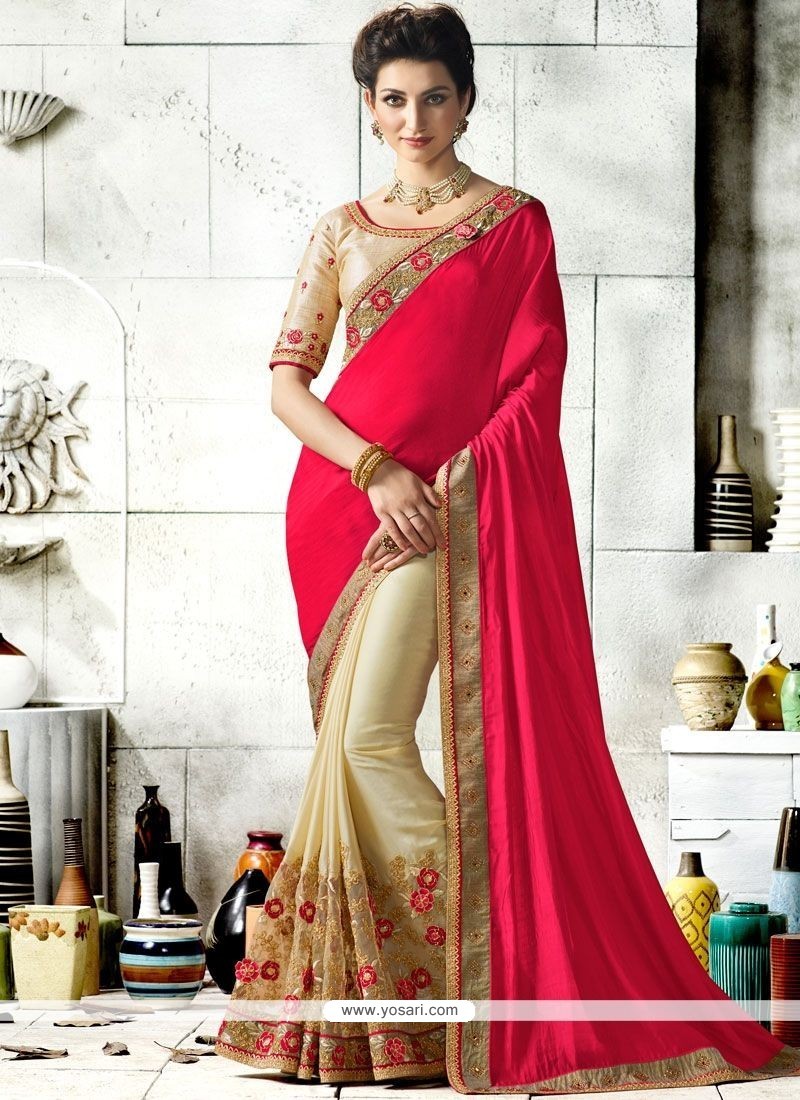 Buy Beige And Hot Pink Designer Half N Half Saree Designer Sarees