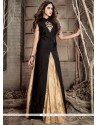 Beige And Black Resham Work Banarasi Silk Designer Suit