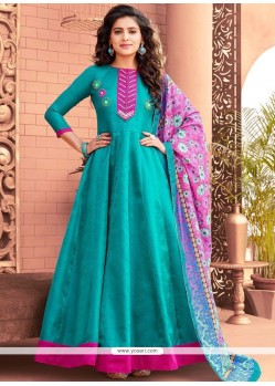 Blue Hand Work Work Banglori Silk Floor Length Anarkali Suit