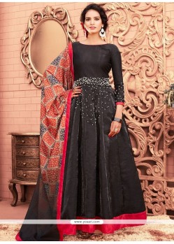 Black Banglori Silk Floor Length Anarkali Suit