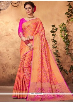 Weaving Work Orange Art Silk Traditional Saree