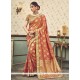 Peach Zari Work Art Silk Designer Traditional Saree