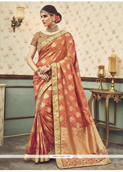 Peach Zari Work Art Silk Designer Traditional Saree