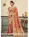 Peach Zari Work Art Silk Designer Traditional Saree