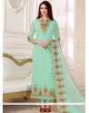 Embroidered Work Blue Faux Georgette Designer Straight Suit