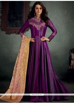 Resham Work Purple Floor Length Anarkali Suit