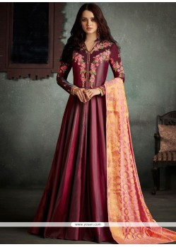 Resham Work Art Silk Floor Length Anarkali Suit