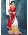 Red And White Raw Silk Designer Saree