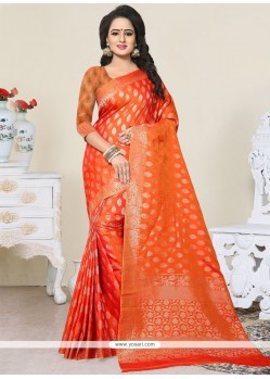 Banarasi Silk Orange Designer Traditional Saree