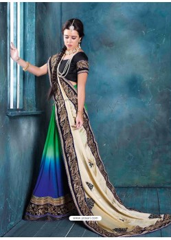 Multicolor Raw Silk Designer Saree