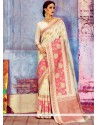 Weaving Art Silk Traditional Saree In White