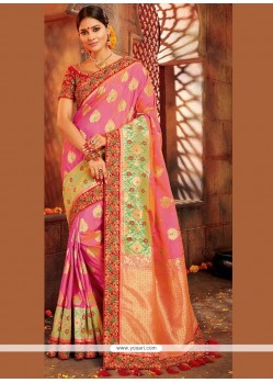 Art Silk Pink Embroidered Work Traditional Saree