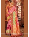 Art Silk Pink Embroidered Work Traditional Saree