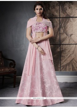 Pink Jacquard Silk Lehenga Choli