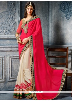 Blooming Pink And White Georgette Designer Saree