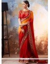 Orange And Red Faux Georgette Shaded Saree