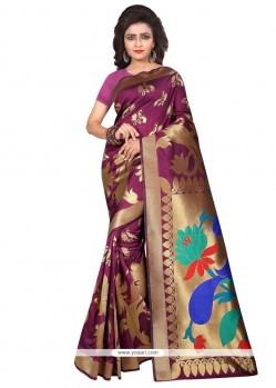 Art Silk Purple Weaving Work Designer Traditional Saree
