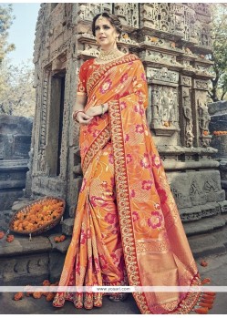 Banarasi Silk Orange Designer Traditional Saree