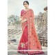 Hot Pink And Salmon Resham Work Banarasi Silk Designer Traditional Saree