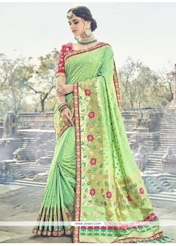 Green Resham Work Banarasi Silk Traditional Designer Saree