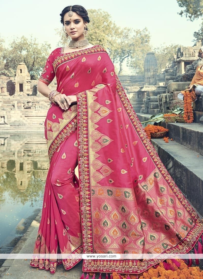 Buy Banarasi Silk Embroidered Work Traditional Designer Saree ...