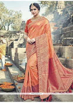 Orange Banarasi Silk Designer Traditional Saree