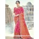 Hot Pink And Orange Patch Border Work Traditional Designer Saree