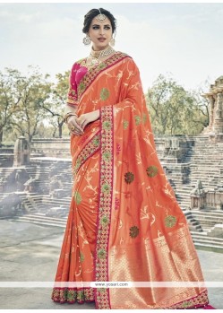 Banarasi Silk Orange Designer Traditional Saree