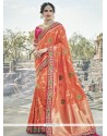 Banarasi Silk Orange Designer Traditional Saree