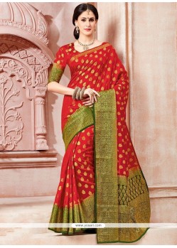 Red Weaving Work Tussar Silk Traditional Saree