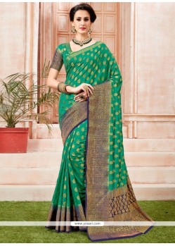 Sea Green Tussar Silk Designer Traditional Saree