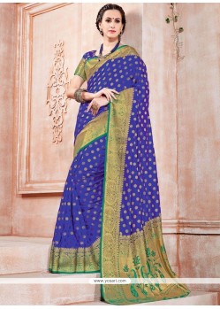 Weaving Work Blue Tussar Silk Traditional Designer Saree