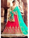 Art Silk Hot Pink And Sea Green Lehenga Choli