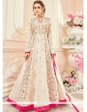 Faux Georgette White Embroidered Work Floor Length Anarkali Suit