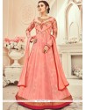 Resham Work Faux Georgette Pink Floor Length Anarkali Suit