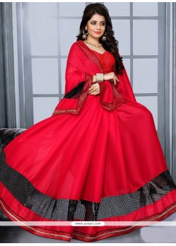 Satin Red Lace Work Designer Saree
