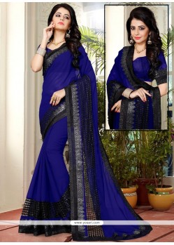 Fancy Fabric Blue Embroidered Work Classic Saree