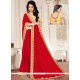 Faux Georgette Red Embroidered Work Classic Designer Saree