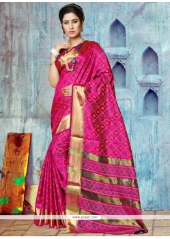 Art Silk Hot Pink Weaving Work Designer Traditional Saree