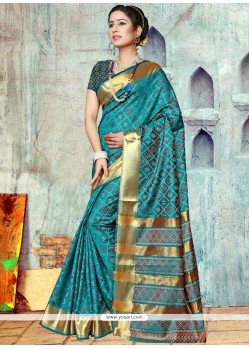 Teal Weaving Work Art Silk Designer Traditional Saree