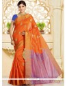 Weaving Work Orange Traditional Designer Saree