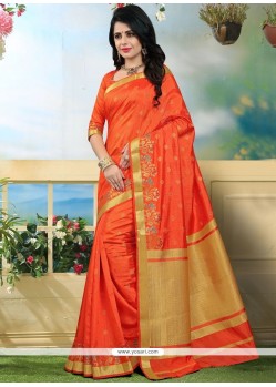 Orange Weaving Work Art Silk Traditional Designer Saree