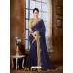Navy Blue Saree With Golden Lace And Embroidery Patch