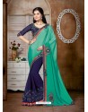 Green Party Wear Silk Saree With Embroidery Work