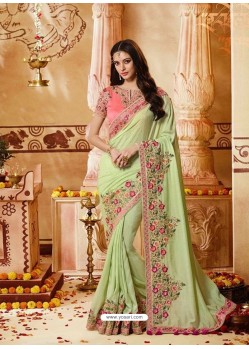 Classic Light Green Designer Saree With Amazing Embroidery Work